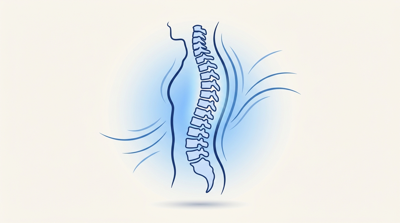 Illustration of a healthy spine with the mid-back highlighted